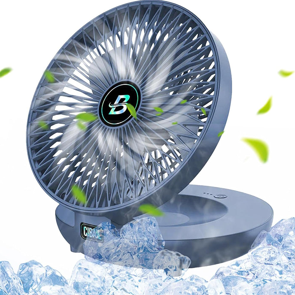 3-Speed Adjustable Air Circulator Fan Foldable Wall Hanging Fan Rechargeable Desktop Cooling Fan Blue