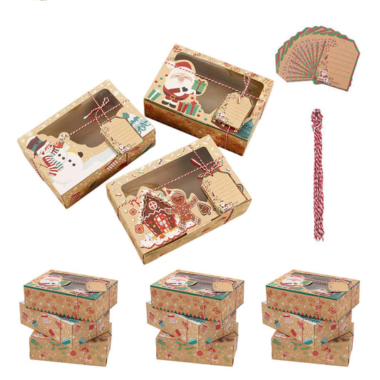 12Pcs Set Christmas Cookie Boxes with Clear Window Kraft Paper Candy Boxes