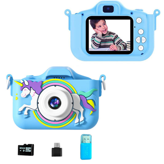 1080P Kids Digital Camera with 64GB TF Card for Christmas Birthday Blue