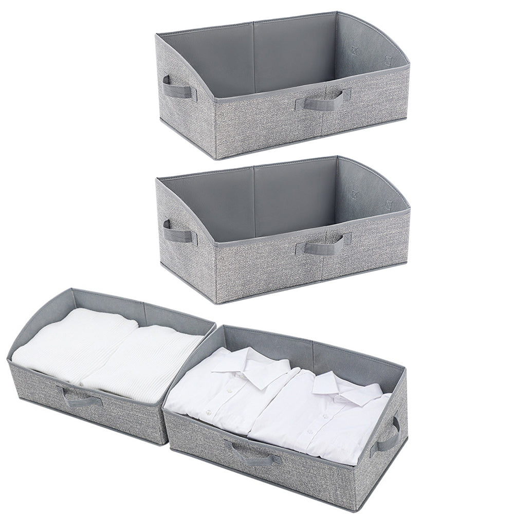 2Pcs  Storage Bin with Handles Large Capacity Closet Shelf Organizer for Clothes Blanket Hats Grey