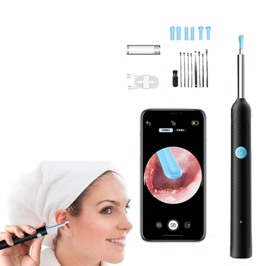 1080P WiFi Ear Wax Removal Otoscope Tool Kit 3.3mm Ear Cleaning Endoscope with 6 LED Light for iOS Android Smartphones Black