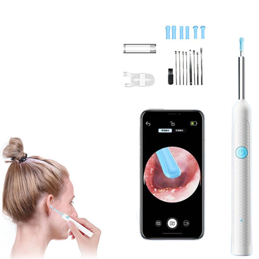 1080P WiFi Ear Wax Removal Otoscope Tool Kit 3.3mm Ear Cleaning Endoscope with 6 LED Light for iOS Android Smartphones White