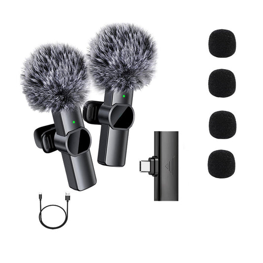 2-in-1 Wireless Lavalier Microphone Plug-Play Lapel Microphone for Recording Vlog Livestream Type-C Interface