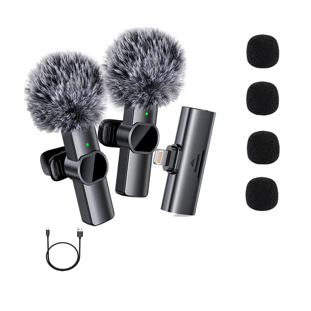 2-in-1 Wireless Lavalier Microphone Plug-Play Lapel Microphone for Recording Vlog Livestream Lightning Interface