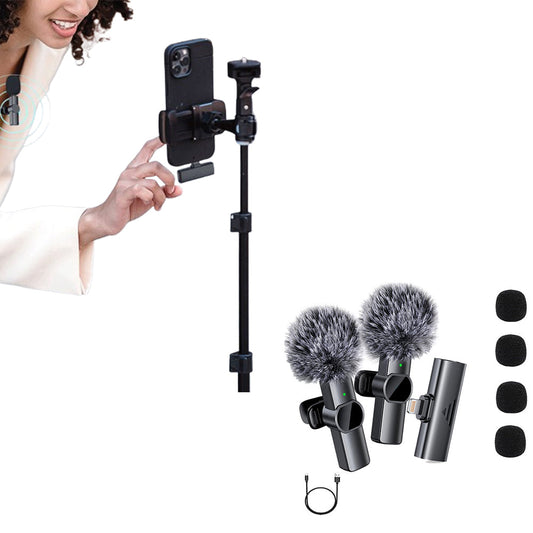 2-in-1 Wireless Lavalier Microphone Plug-Play Lapel Microphone for Recording Vlog Livestream Lightning Interface