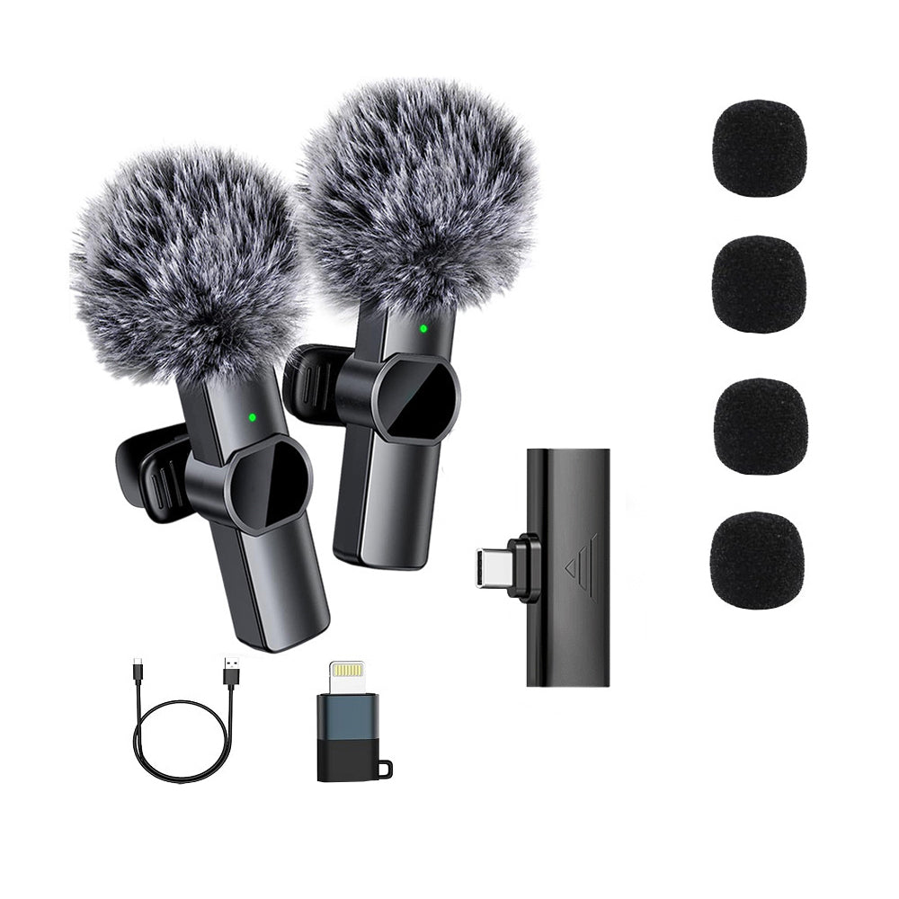 2-in-1 Wireless Lavalier Microphone Plug-Play Lapel Microphone for Recording Vlog Livestream