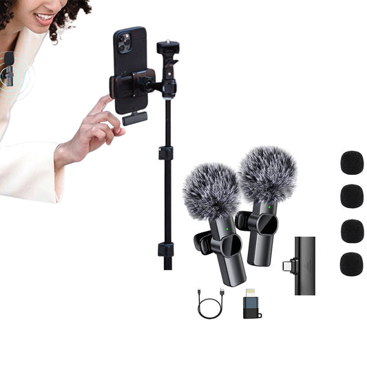 2-in-1 Wireless Lavalier Microphone Plug-Play Lapel Microphone for Recording Vlog Livestream