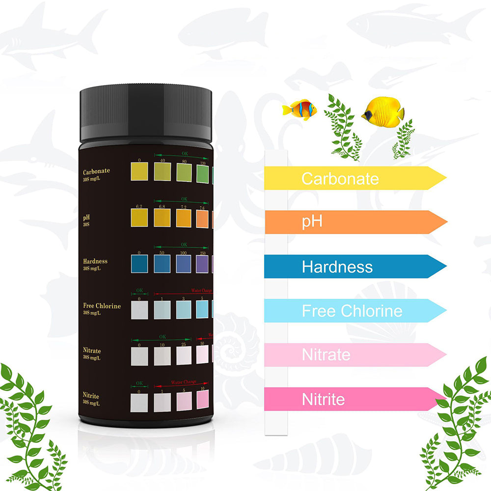 100Pcs Set 6-in-1 Aquarium Test Strips for Freshwater Saltwater Fish Tank Test Kit