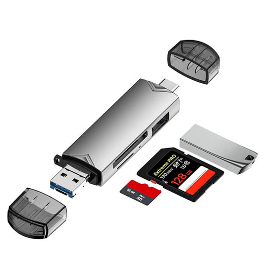 6-in-1 SD TF Card Reader Multifunctional USB 3.0 Micro USB Flash Drive Adapter Grey