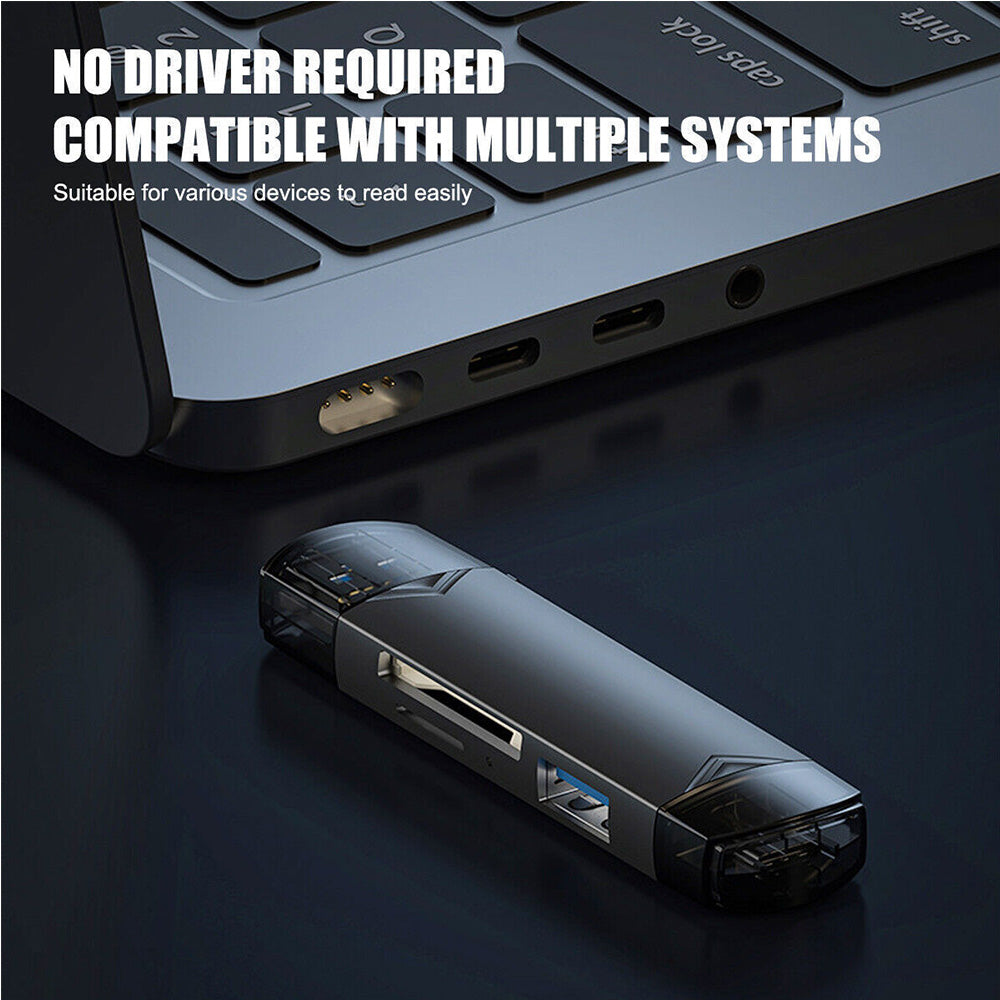 6-in-1 SD TF Card Reader Multifunctional USB 3.0 Micro USB Flash Drive Adapter Grey