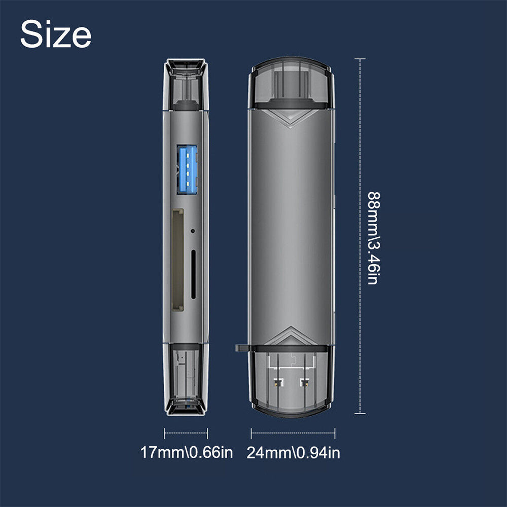 6-in-1 SD TF Card Reader Multifunctional USB 3.0 Micro USB Flash Drive Adapter Grey