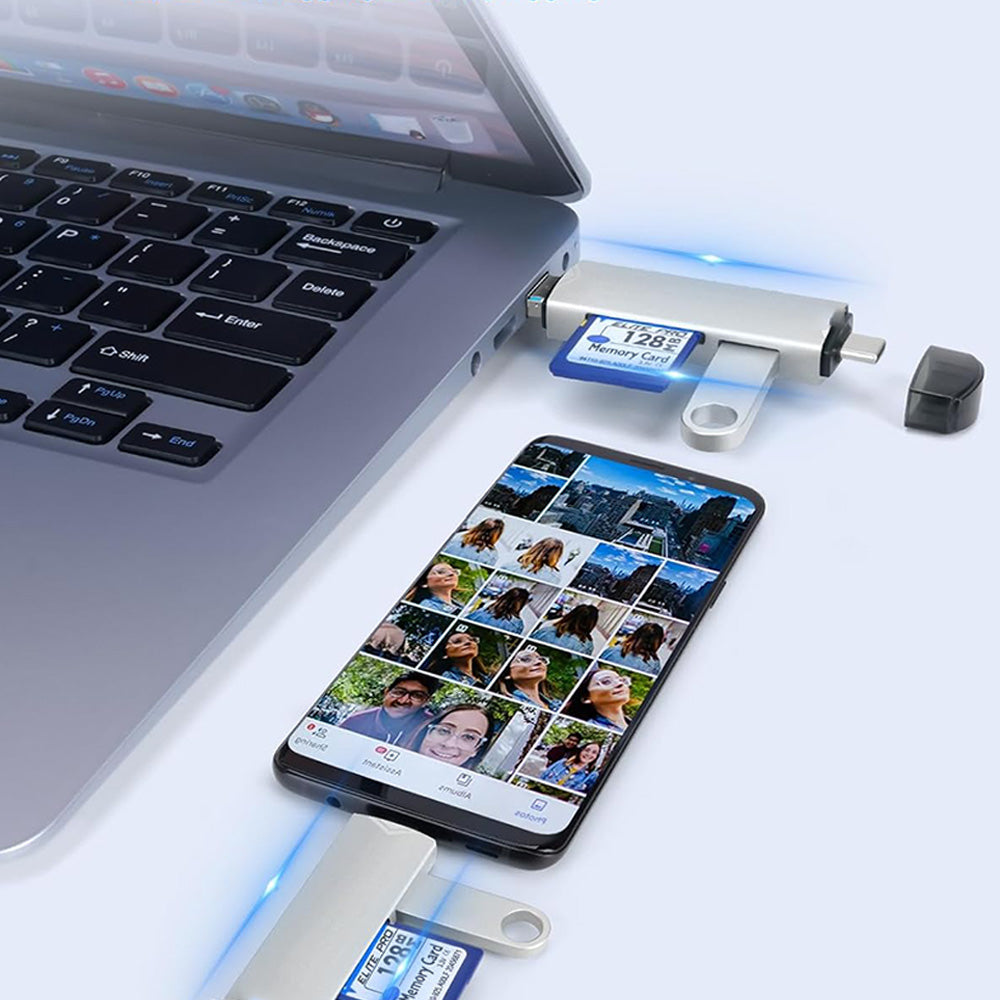 6-in-1 SD TF Card Reader Multifunctional USB 3.0 Micro USB Flash Drive Adapter Silver