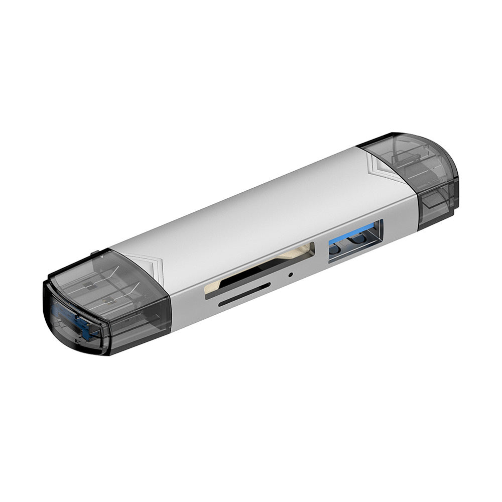 6-in-1 SD TF Card Reader Multifunctional USB 3.0 Micro USB Flash Drive Adapter Silver