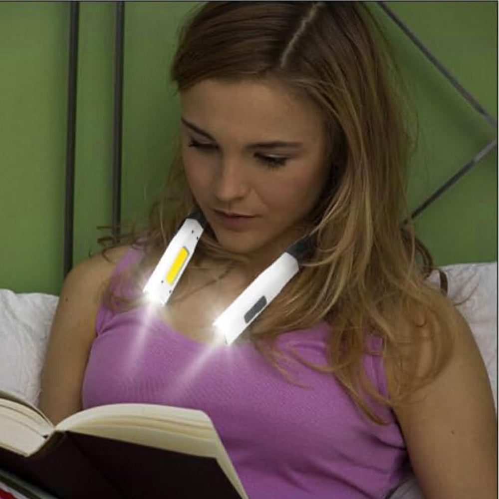 3-Color LED Neck Reading Light 11-Level Adjustable Book Lamp with Bendable Arms White