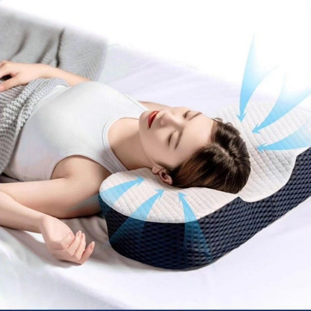 Ergonomic Cervical Pillow Memory Foam Neck Support Pillow for Side / Back Sleeper Navy