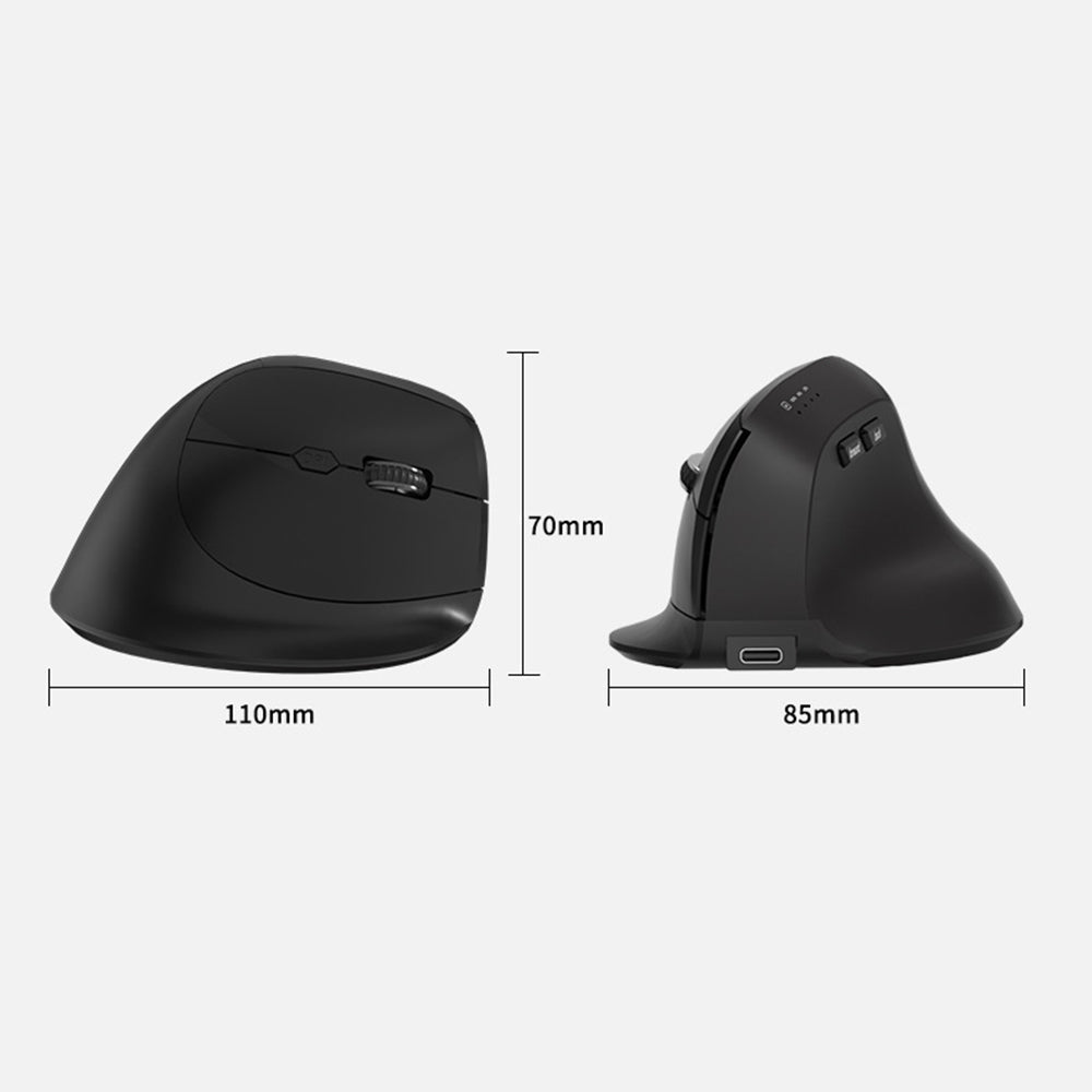 Vertical 3-Mode Ergonomic Mouse Rechargeable Wireless Mouse with 6 Buttons Black