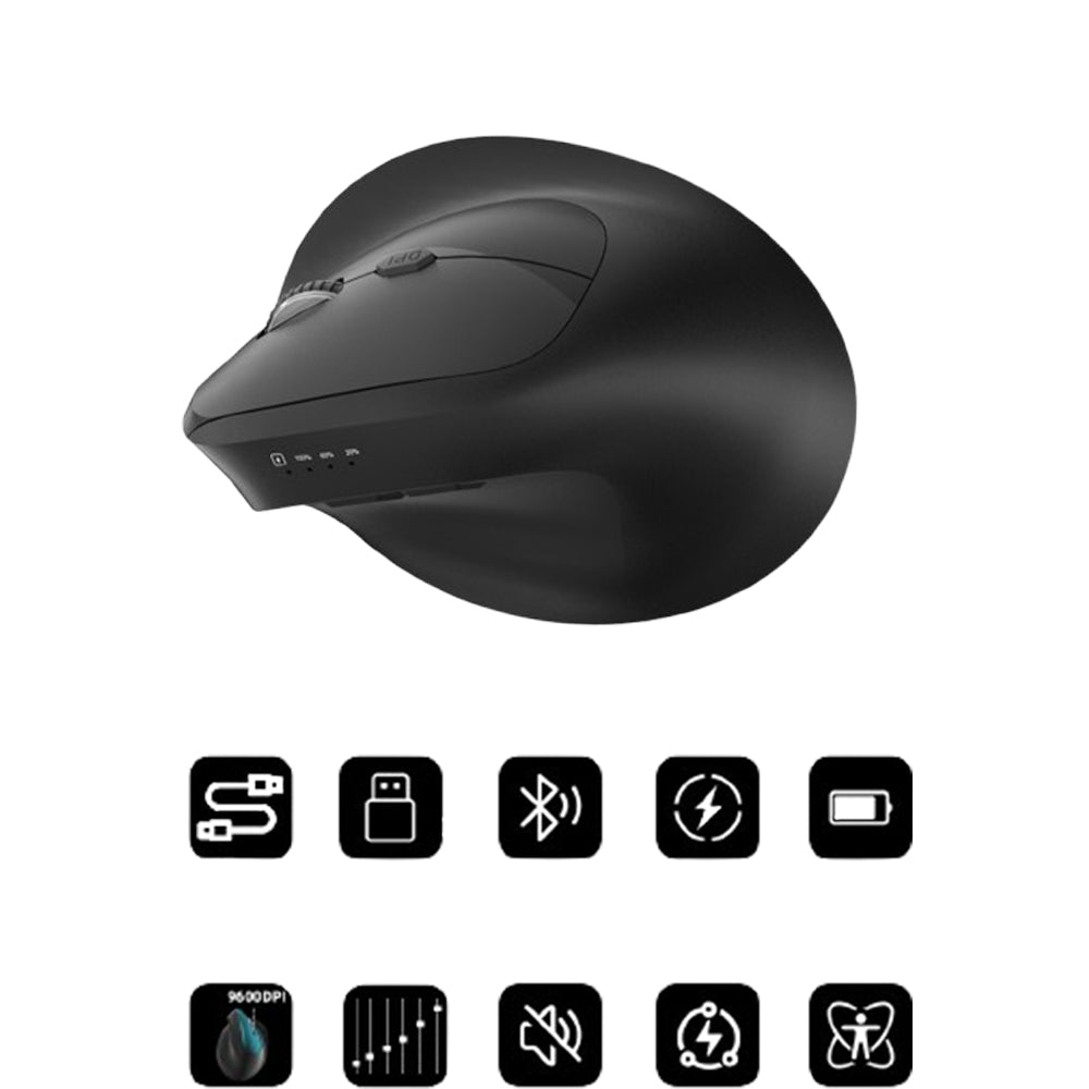 Vertical 3-Mode Ergonomic Mouse Rechargeable Wireless Mouse with 6 Buttons Black