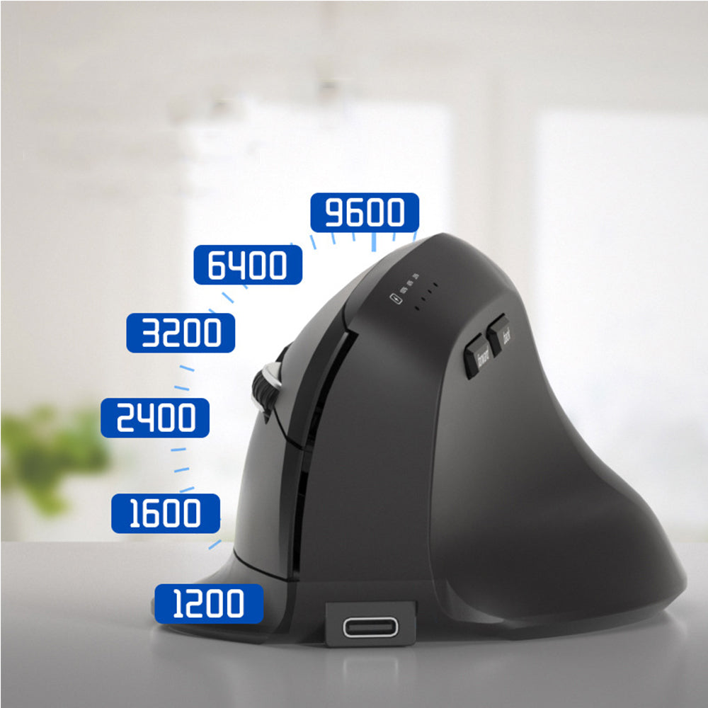 Vertical 3-Mode Ergonomic Mouse Rechargeable Wireless Mouse with 6 Buttons Black