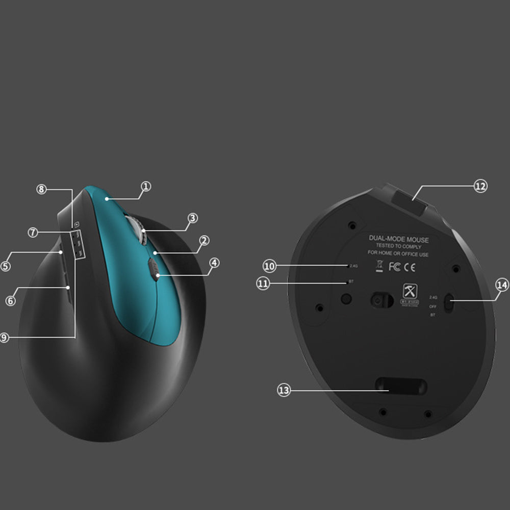 Vertical 3-Mode Ergonomic Mouse Rechargeable Wireless Mouse with 6 Buttons Green