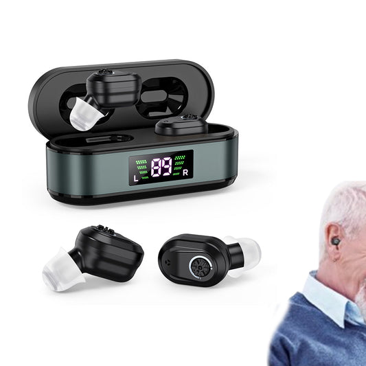 Digital In-Ear Hearing Aids Rechargeable Sound Amplifier for Seniors Hearing Loss Black