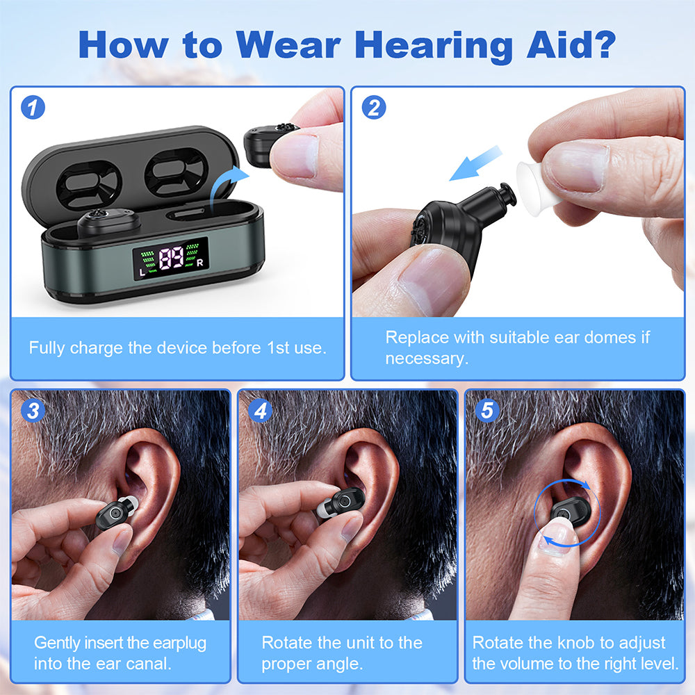 Digital In-Ear Hearing Aids Rechargeable Sound Amplifier for Seniors Hearing Loss Black