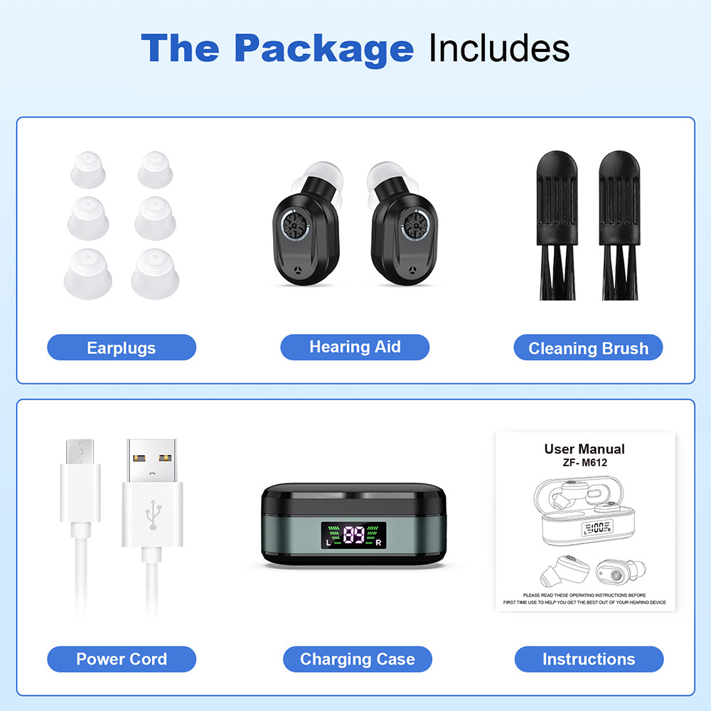 Digital In-Ear Hearing Aids Rechargeable Sound Amplifier for Seniors Hearing Loss Black