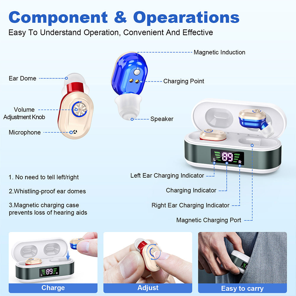 Digital In-Ear Hearing Aids Rechargeable Sound Amplifier for Seniors Hearing Loss Mix Color