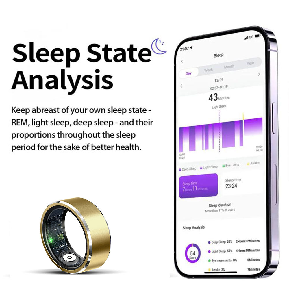 Smart Health Ring with Fitness Tracking Sleep Monitoring Gesture Control Compatible with Android iOS Gold