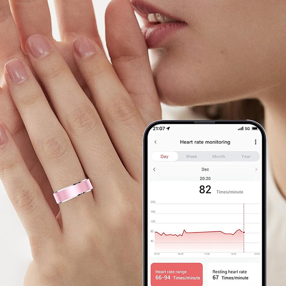 Smart Health Ring with Fitness Tracking Sleep Monitoring Gesture Control Compatible with Android iOS Pink