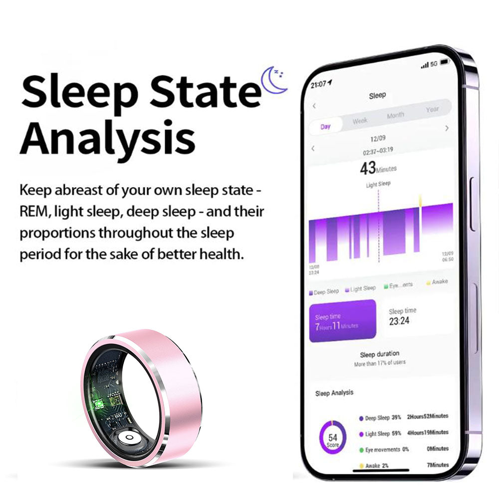Smart Health Ring with Fitness Tracking Sleep Monitoring Gesture Control Compatible with Android iOS Pink