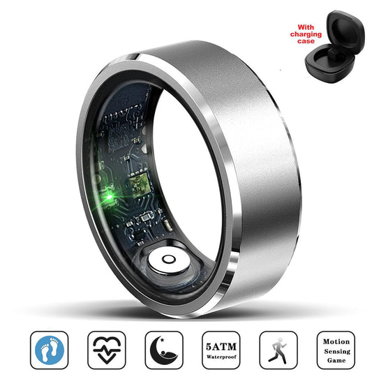 Smart Health Ring with Fitness Tracking Sleep Monitoring Gesture Control Compatible with Android iOS Silver