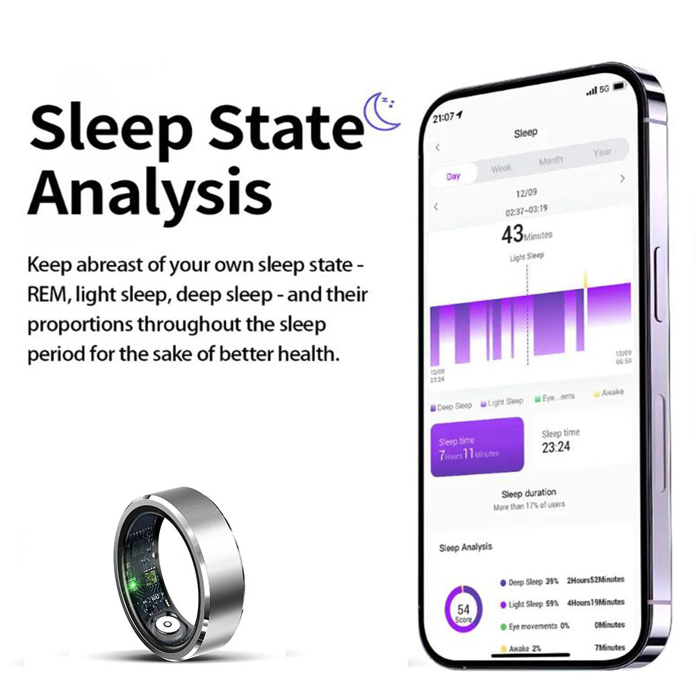Smart Health Ring with Fitness Tracking Sleep Monitoring Gesture Control Compatible with Android iOS Silver