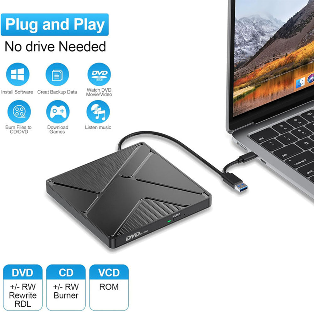 External CD VCD DVD Drive for Laptop USB 3.0 Type-C USB Portable Player