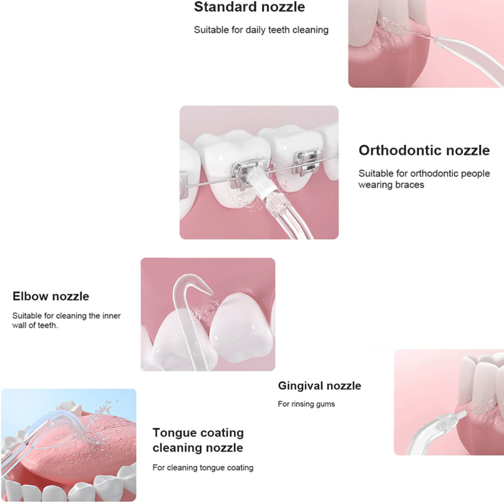 Cordless Electric Water Flosser Oral Irrigator Flosser Teeth Cleaner with 5 Nozzles White