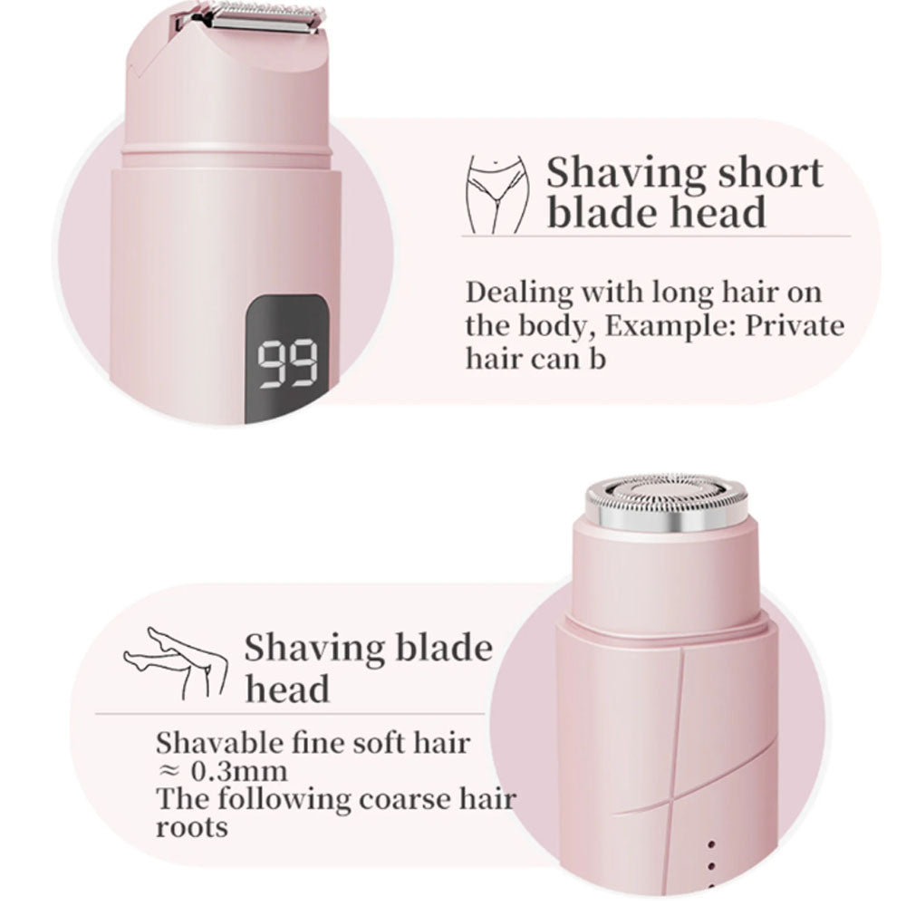 2 in 1 Women Electric Shaver Dual Head Bikini Trimmer Body Hair Trimmer Facial Hair Remover (Pink)