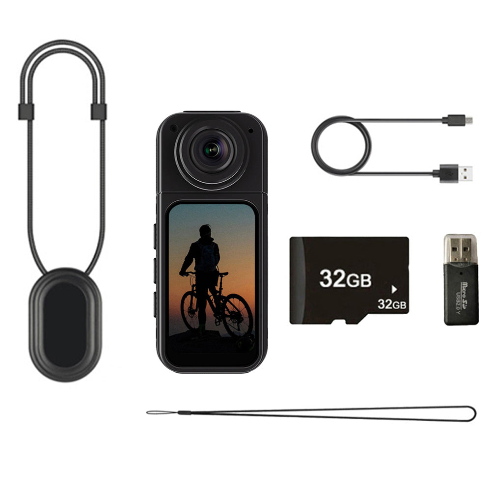 2K Thumb Action Camera Mini Body Camera 180-Degree Rotating Camcorder for Cycling Motorcycle Sports Vlogging Black