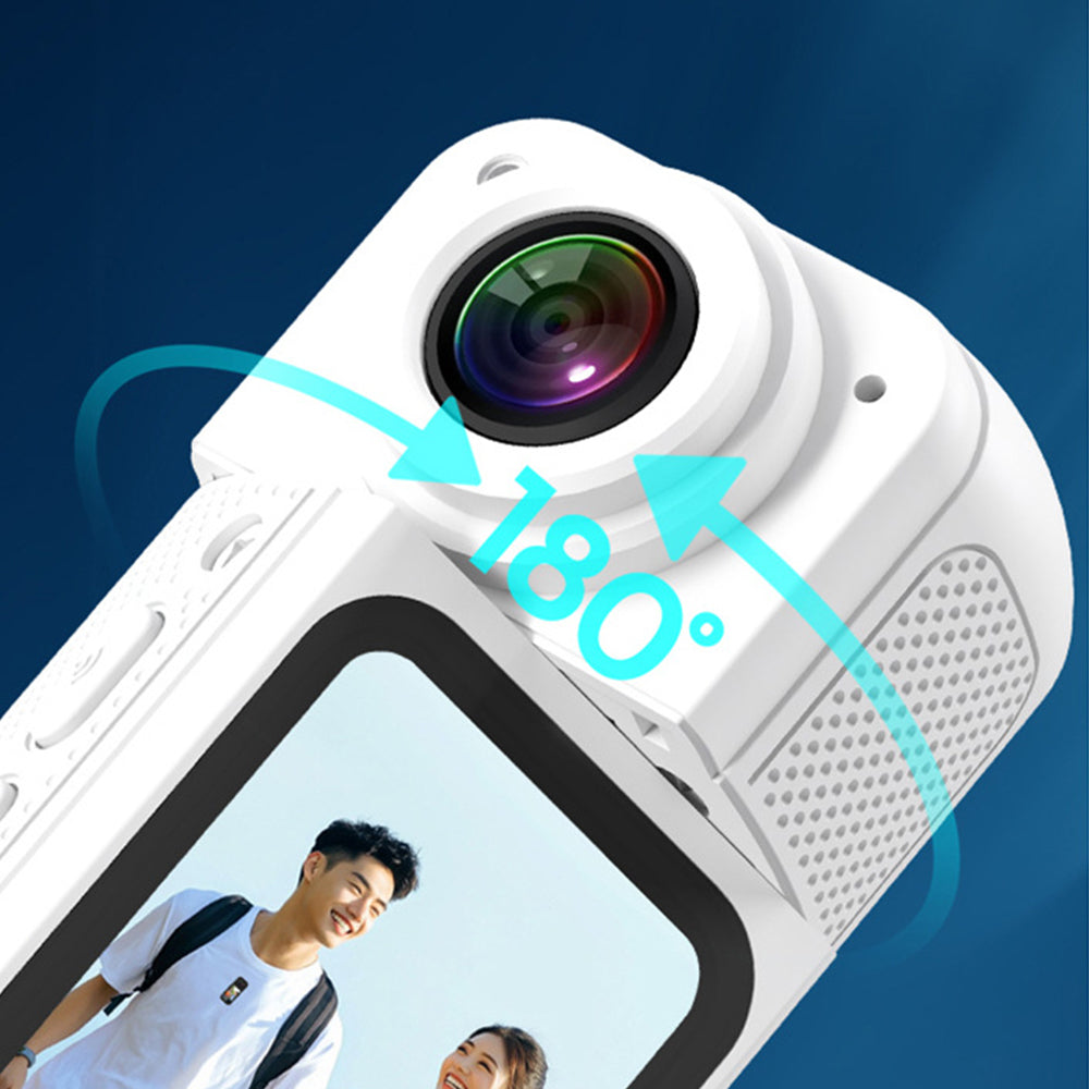 2K Thumb Action Camera Mini Body Camera 180-Degree Rotating Camcorder for Cycling Motorcycle Sports Vlogging White