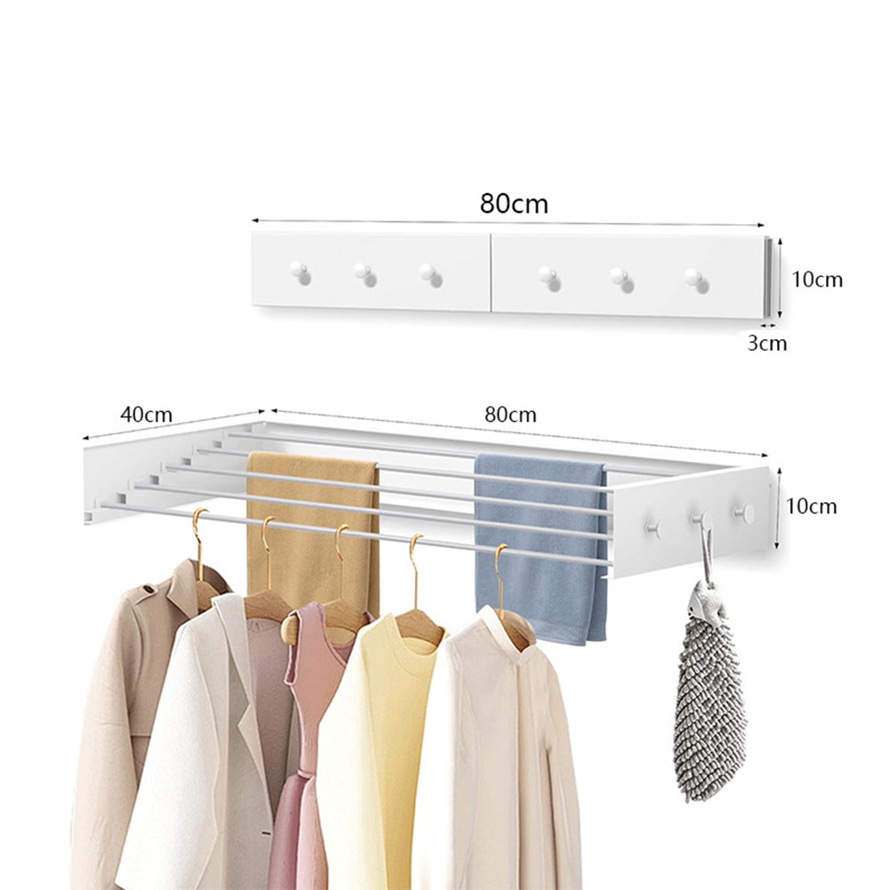 Wall Mounted Foldable Laundry Drying Rack with 6 Hooks Collapsible Clothes Drying Rack
