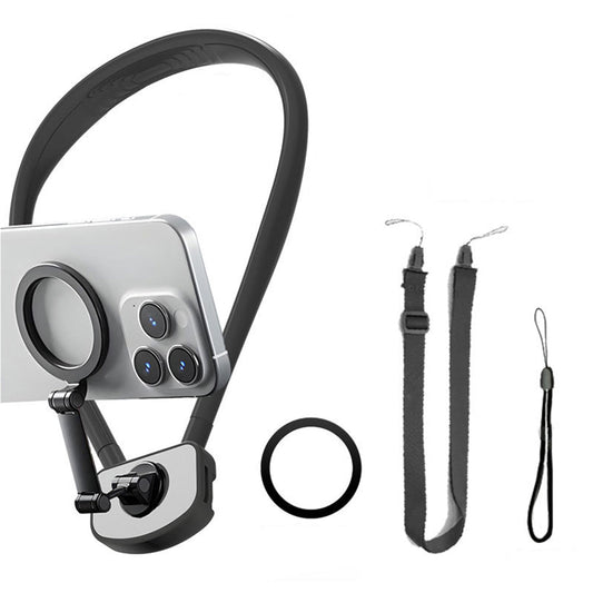 Attractive Force Neck Mount Phone Holder for Recording Hands Free Phone Stand for POV/Vlog Video Filming Black