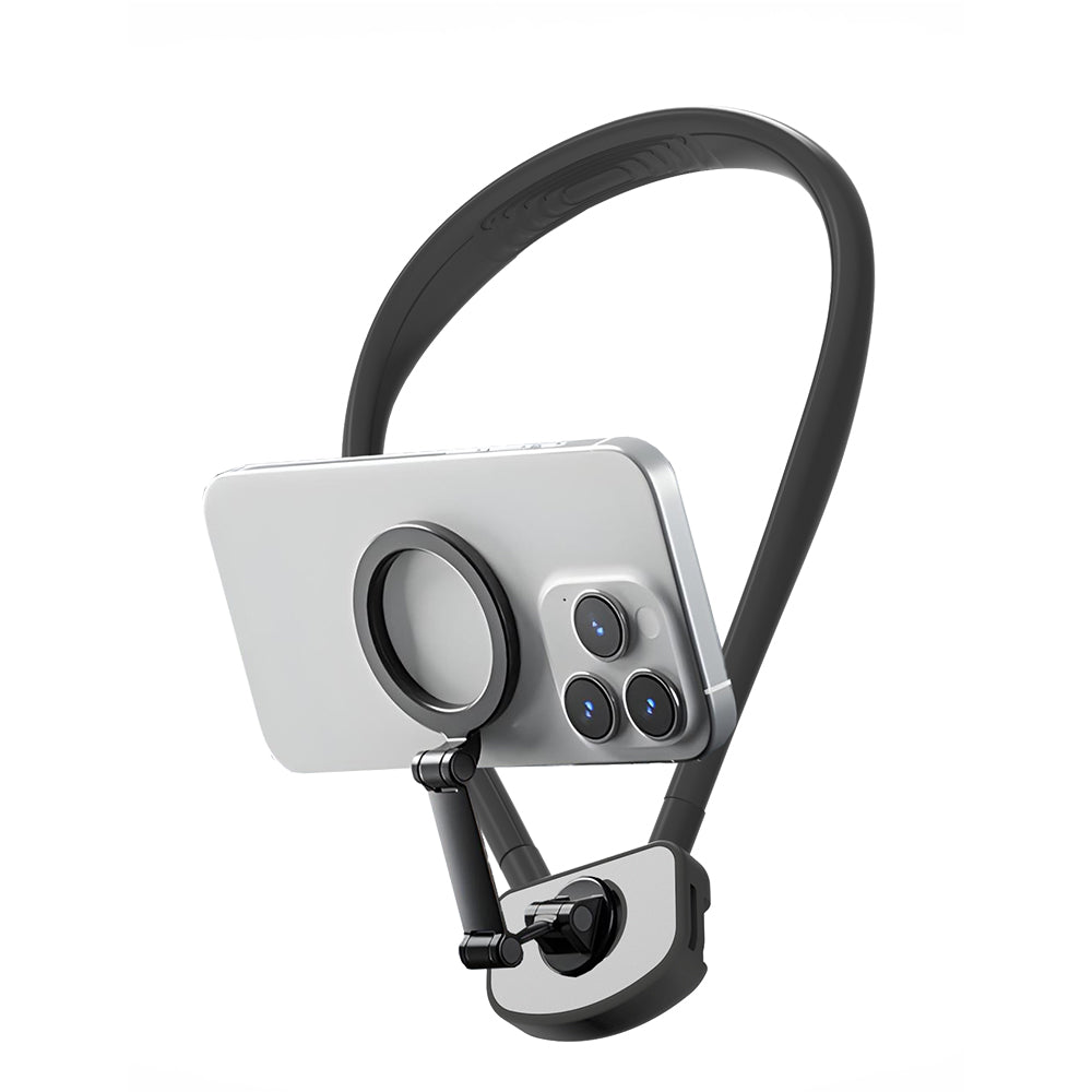 Attractive Force Neck Mount Phone Holder for Recording Hands Free Phone Stand for POV/Vlog Video Filming Black