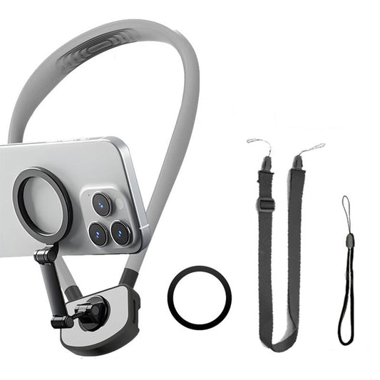 Attractive Force Neck Mount Phone Holder for Recording Hands Free Phone Stand for POV/Vlog Video Filming Grey