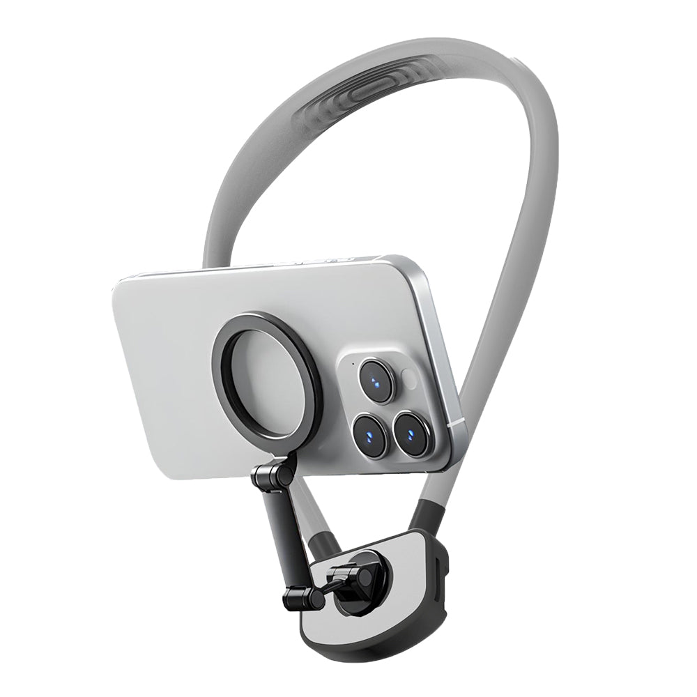 Attractive Force Neck Mount Phone Holder for Recording Hands Free Phone Stand for POV/Vlog Video Filming Grey