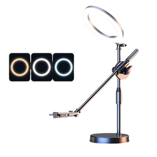 3-Color Desk Phone Mount with Fill Light Selfie Light with Overhead Stand for Video Recording Live Streaming