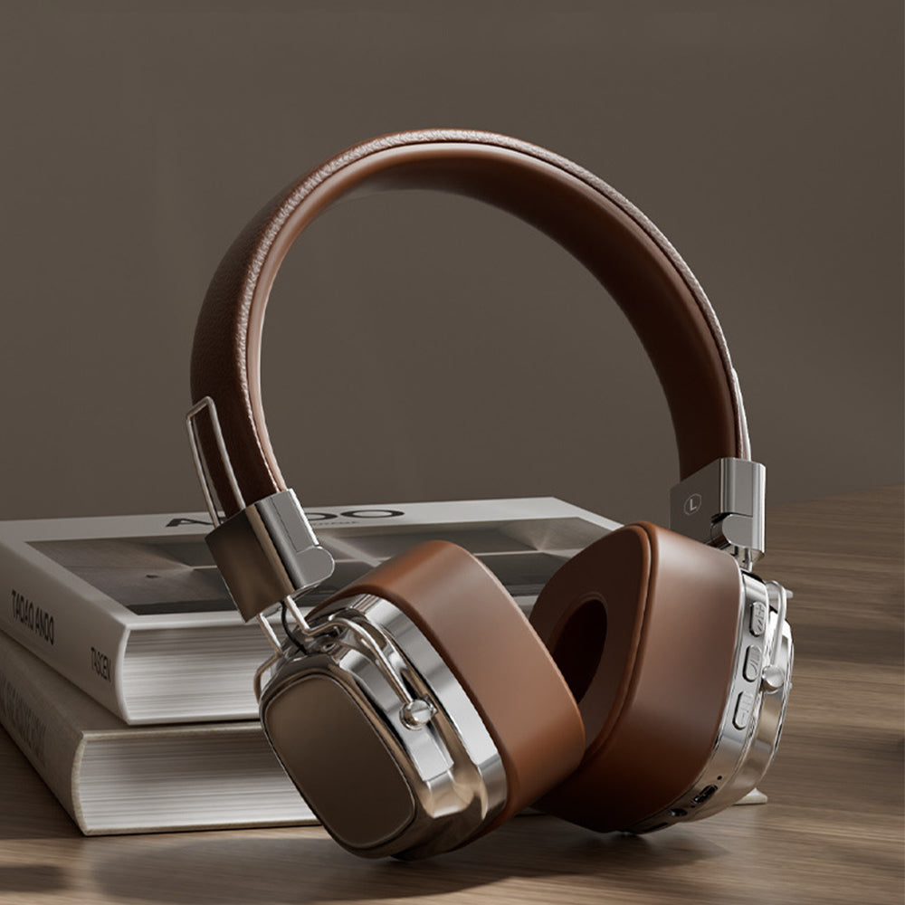 Foldable Wireless Bluetooth Headphone Classic Head-worn Stereo Headphone Brown