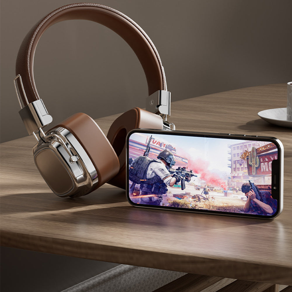 Foldable Wireless Bluetooth Headphone Classic Head-worn Stereo Headphone Brown
