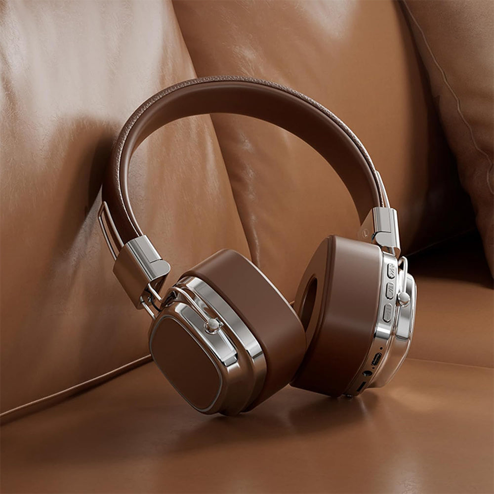Foldable Wireless Bluetooth Headphone Classic Head-worn Stereo Headphone Brown