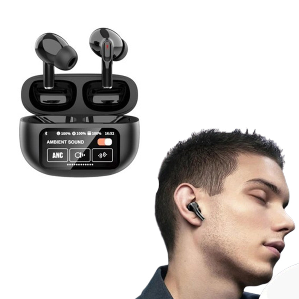 Touch Control Case Bluetooth Headphone Wireless Smart Earbuds with Digital Display Black