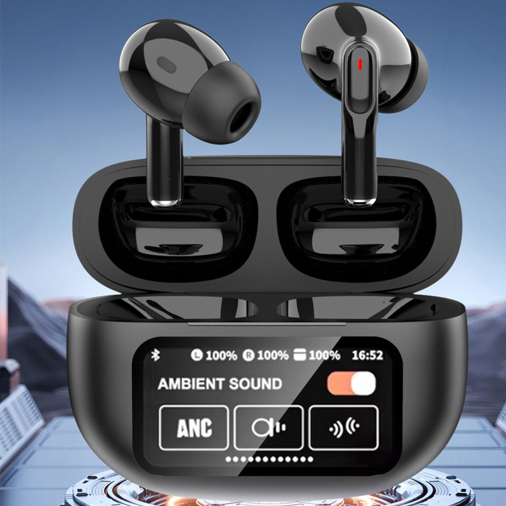 Touch Control Case Bluetooth Headphone Wireless Smart Earbuds with Digital Display Black