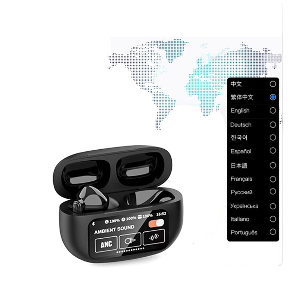 Touch Control Case Bluetooth Headphone Wireless Smart Earbuds with Digital Display Black
