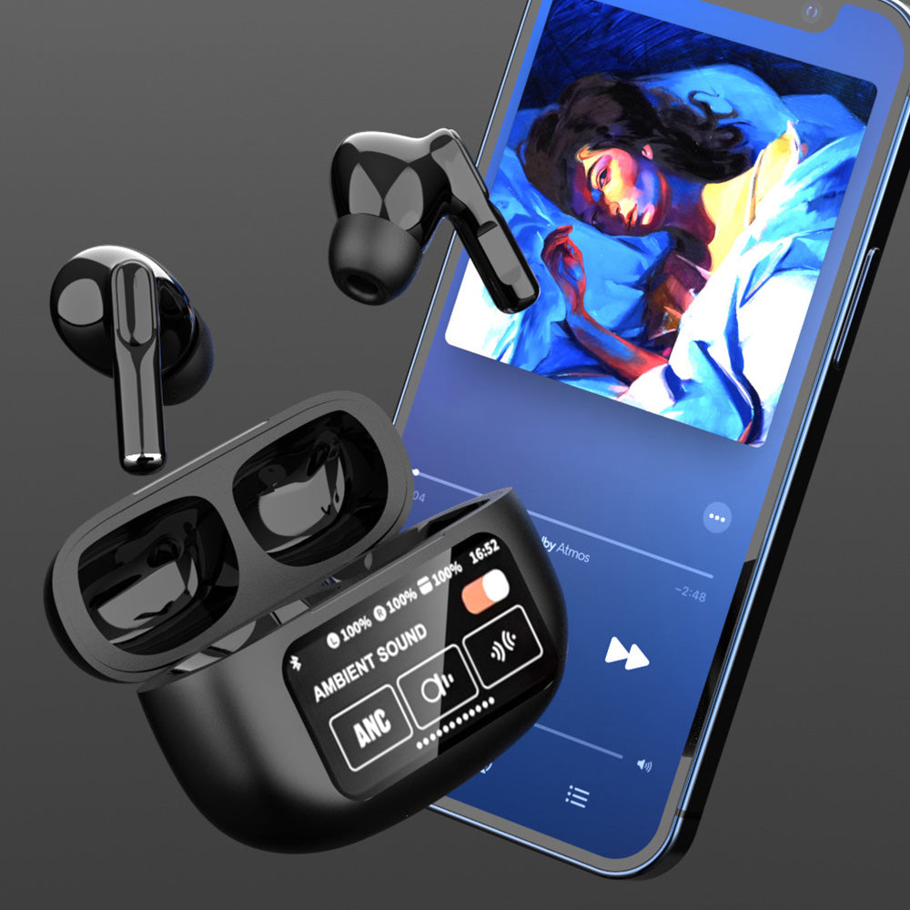 Touch Control Case Bluetooth Headphone Wireless Smart Earbuds with Digital Display Black